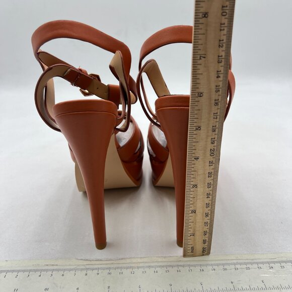 YDN Tan Brown Strappy High Heeled Platform Sandals Peep Toe T-strap Dress Shoes - Picture 5 of 8